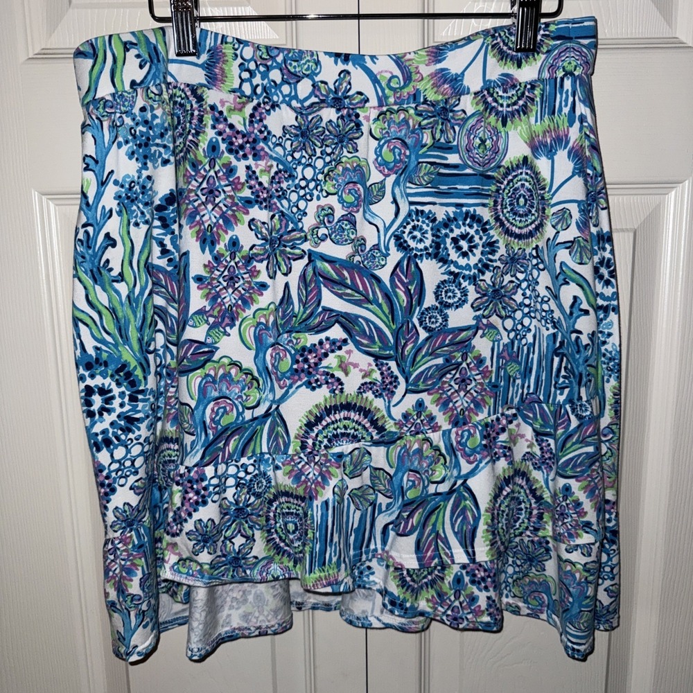 Fresh Produce Blue Floral Skort Skirt Shorts Women's Sz L Summer Activewear - Picture 9 of 9